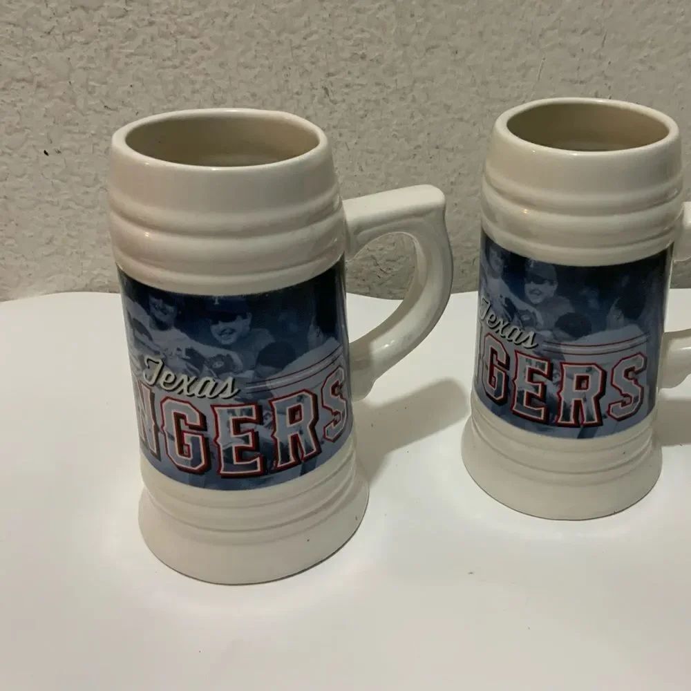 2 Texas Rangers MLB Sweet Baby Rays 7” Promotional Baseball Ceramic Beer Mugs